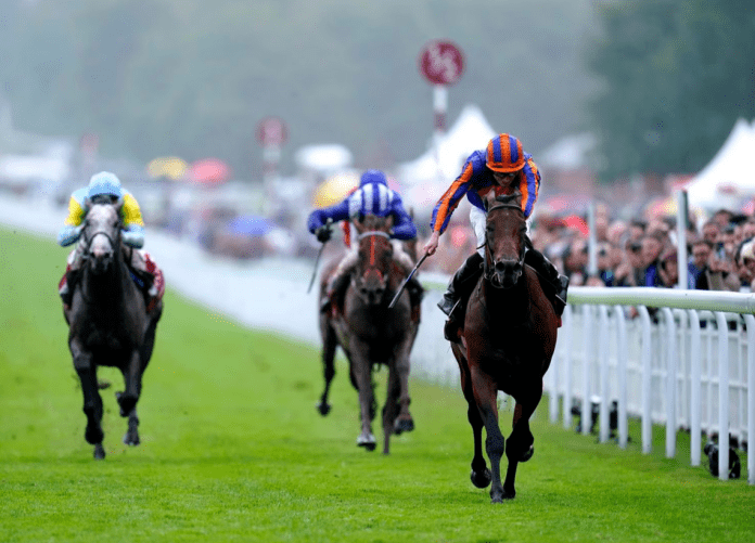 Paddington and jockey Ryan Moore on their way to winning the Sussex Stakes at Goodwood racecourse on August 2nd, 2023.