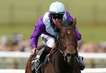 Ghostwriter ridden by Richard Kingscote on their way to winning the Juddmonte Royal Lodge Stakes during day Three of the Cambridgeshire Meeting at Newmarket Racecourse. Picture date: Saturday September 30, 2023.