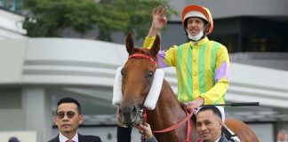 Frankie Lor (left) with Sword Point following victory.