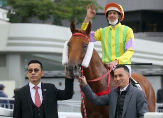 Frankie Lor (left) with Sword Point following victory.