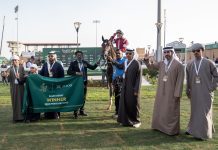 Golden Vekoma wins the 2025 Saudi Derby. Credit: Jockey Club of Saudi Arabia / Mathea Kelley